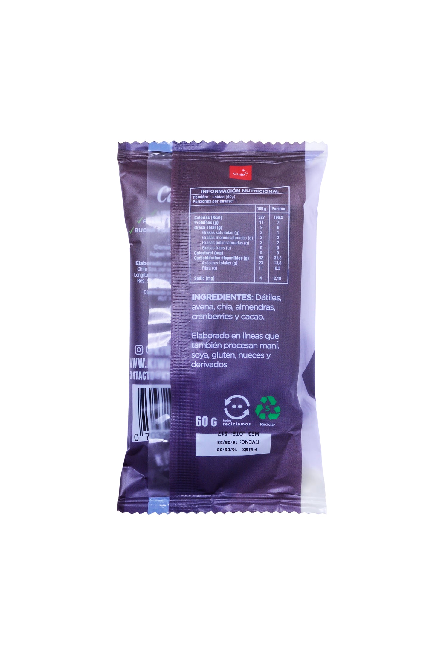 12 Barras Energéticas CACAO de 60 g