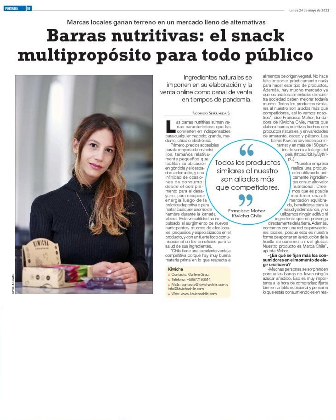 ¡La fundadora de Kiwicha Chile en LUN!