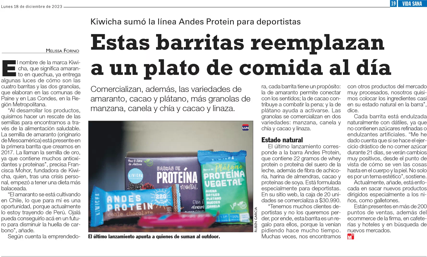 Lun Diciembre 2023 Estas barritas reemplazan un plato de comida al día.